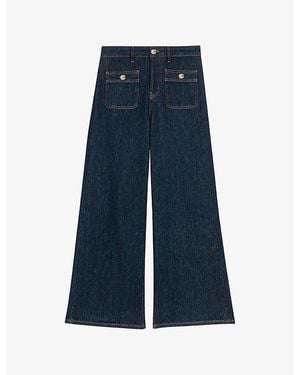 Maje Patch-Pocket Straight-Leg Stretch-Denim Jeans - Blue