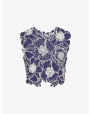 FARM Rio Richelieu Cotton Crop Top - Blue