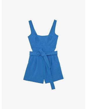 Reiss Lyon Belted-Waist Twill Playsuit - Blue