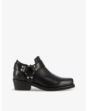 The Kooples Hardware-Embellished Heeled Leather Ankle Boots - Black