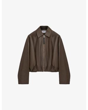 Loewe Draped Pointed-Collar Leather Jacket - Brown