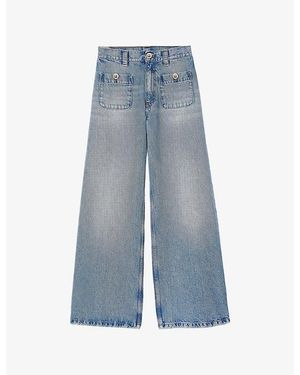 Sandro Patch-Pocket Straight-Leg Denim Jeans - Blue