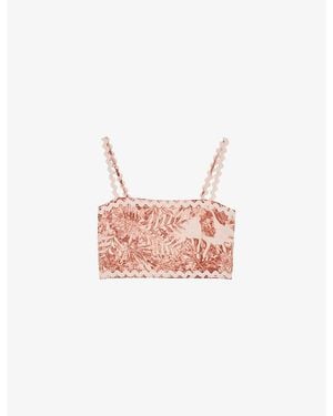 Reiss Mila Cropped Linen Top - Pink