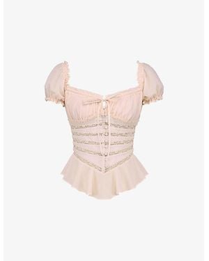 House Of Cb Cara Peplum-Hem Chiffon Top Xs (A-C Cup) - Pink