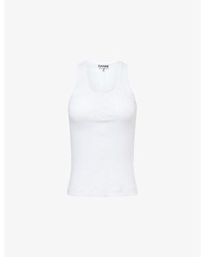Ganni The Scoop-Neck Pointelle-Knit Cotton Tank Top - White