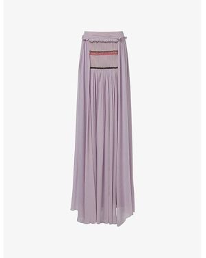 eem Contrast-Embroidered Woven Maxi Skirt - Purple