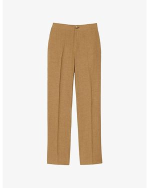 Sandro Elasticated-Waist Straight-Leg Linen Trousers - Natural