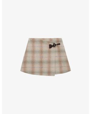 Loewe Checked Wrap-Over Wool-Cashmere Blend Mini Skirt - Natural
