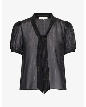 FRAME Sonnet Metallic-Thread Silk Blouse - Black