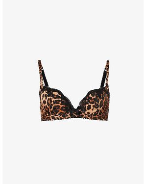 Agent Provocateur Molly Leopard-Print Stretch-Silk Plunge Bra - Multicolor
