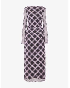 Whistles Check Mesh Midi Dress - Purple