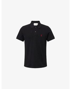 Ami Paris Logo-Embroidered Cotton Polo T-Shirt - Black