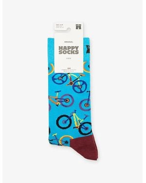 Happy Socks Bike-Print Stretch-Cotton Bend Socks - Blue