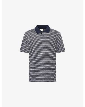 Les Deux Striped Short-Sleeve Knitted Polo Shirt - Blue