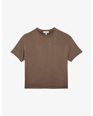 Reiss Lena Short-Sleeve Silk Top - Brown