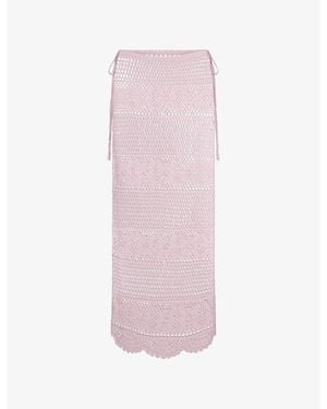 Skims Side-Tie Low-Rise Cotton-Crochet Maxi Skirt - Pink