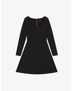 HUGO Square-Neck Long-Sleeved Stretch-Jersey Mini Dress - Black