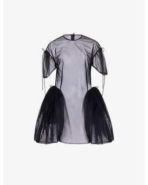 Simone Rocha Puff-Sleeve Cord-Hip Woven Mini Dress - Blue