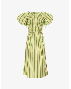 Damson Madder Becca Striped Cotton-Poplin Midi Dress - Green