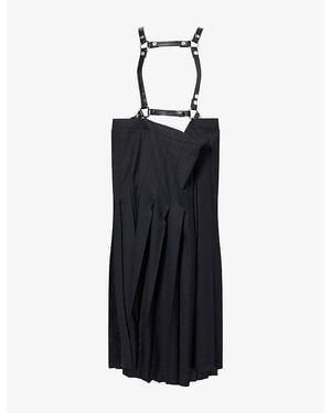 Junya Watanabe Harness Pleated Wool-Blend Midi Skirt - Black