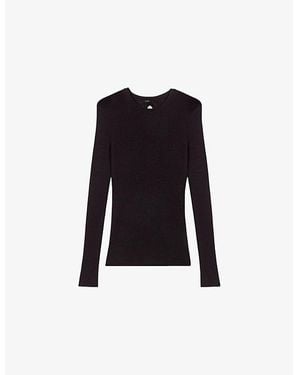 Maje Ribbed Long-Sleeve Silk-Wool Blend Knitted Sweater - Black