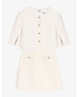 Maje Two-In-One Short-Sleeve Tweed Mini Dress - Natural