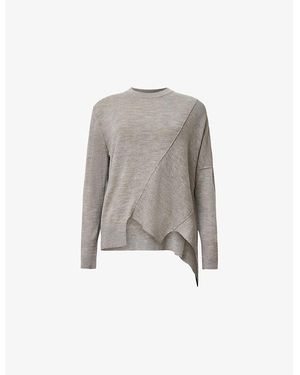 AllSaints Isla Crewneck Asymmetric-Hem Merino-Wool Jumper - Grey