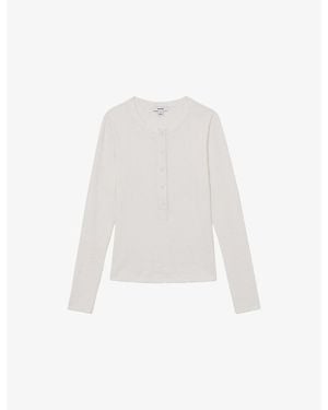 Reiss Rina Half-Button Stretch-Cotton Top - White