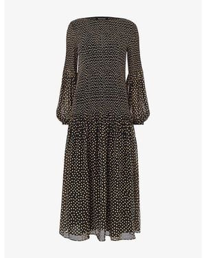 Whistles Plisse Spot-Print Woven Midi Dress - Grey