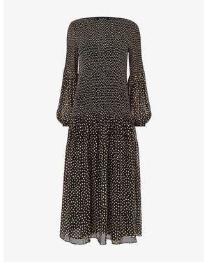 Whistles Plisse Spot-Print Woven Midi Dress - Gray