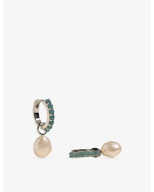 Astrid & Miyu Opal Pearl Charm Rhodium-Plated Sterling Huggies - White