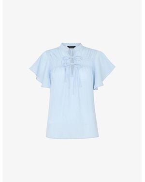 Whistles Frill-Sleeve Tie-Front Woven Blouse - Blue