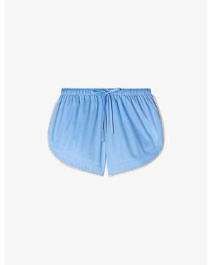 Sandro Beaded-Trim Elasticated-Waist Cotton Shorts - Blue