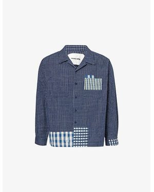 STORY mfg. Patchwork Boxy-Fit Cotton Shirt - Blue