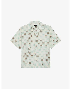 Reiss Vespucci Brushstroke-Print Cotton Shirt - White