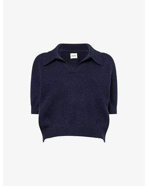 KHAITE Leni Collared Wool-Blend Top - Blue