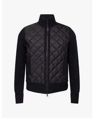 Moncler Diamond Quilt Wool And Cashmere Knit Jacket - Black