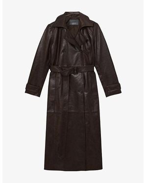 Reiss Hattie Double-Breasted Leather Trench - Black