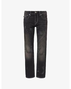 TRUE RELIGION Crystal Embellished Straight-Leg Denim Jeans - Black