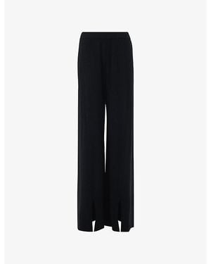 eem Wide-Leg Knitted Modal And Wool-Blend Trousers - Black