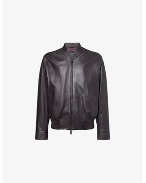 Emporio Armani Relaxed-Fit Leather Bomber Jacket - Black