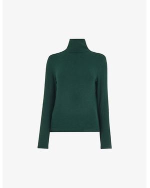 Whistles Dark Ribbed Polo-Neck Stretch-Woven Top - Green