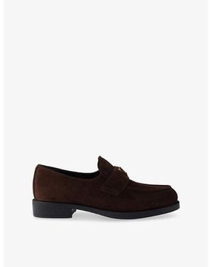 Prada Triangle Logo-Plaque Suede Loafers - Black