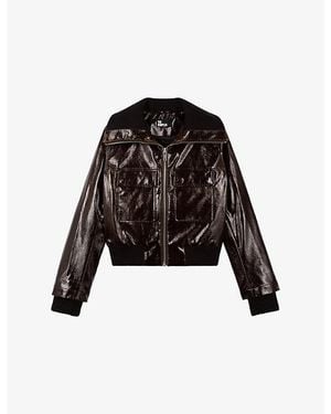 The Kooples Flap-Pocket Vinyl-Effect Woven Jacket - Black