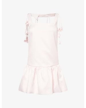 Self-Portrait Flower-Embellished Woven Mini Dress - White