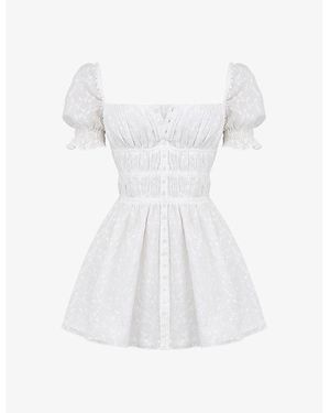 Mistress Rocks Square-Neck Puff-Sleeve Broderie Cotton Mini Dress - White