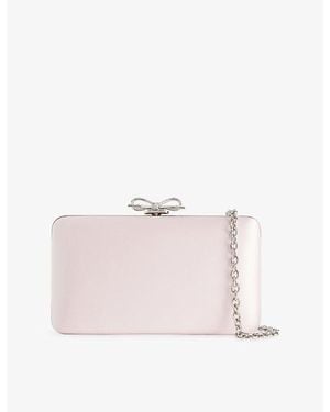 Self-Portrait Crystal-Embellished Bow Satin Clutch Bag - Pink