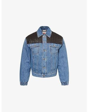 Bottega Veneta Leather-Panel Regular-Fit Denim-Down Jacket - Blue