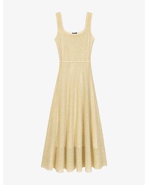 Maje Square-Neck Rhinestone-Embellished Knitted Maxi Dress - Metallic