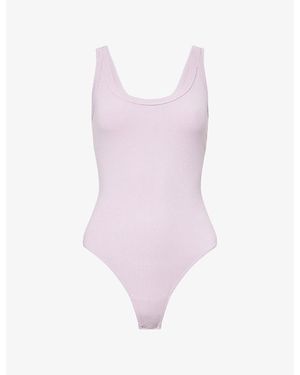 GOOD AMERICAN Scoop-Neck Ribbed Stretch-Modal Bodysuit - Purple